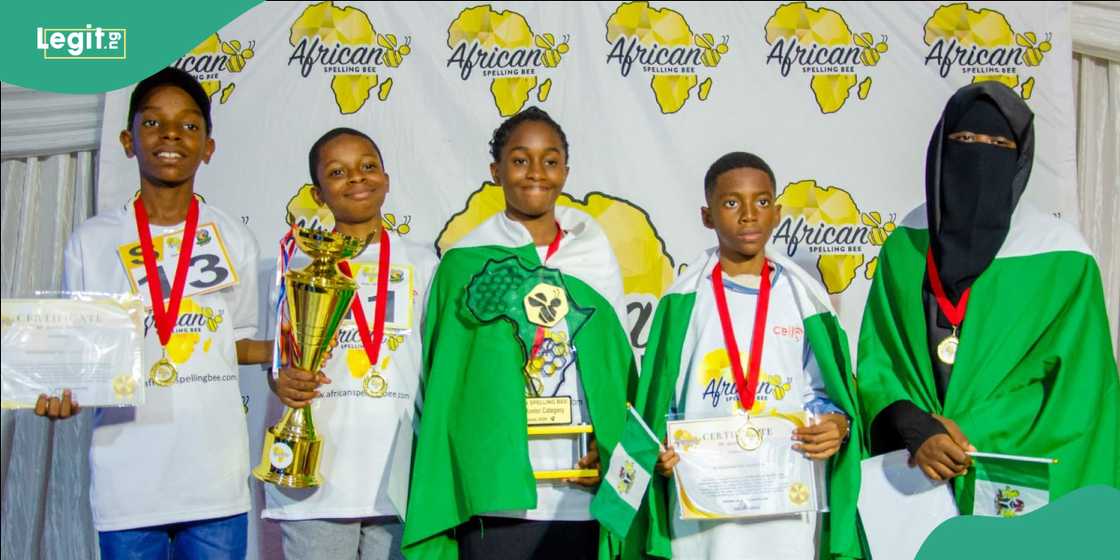 Nigerian students stand together after placing second overall at the African Spelling Bee.