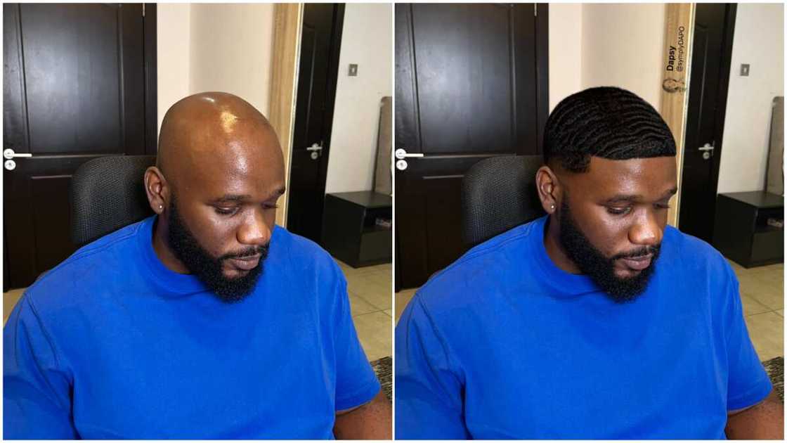 Doctored image of a man/superimposed hair. Doctored image of a man/superimposed hair.