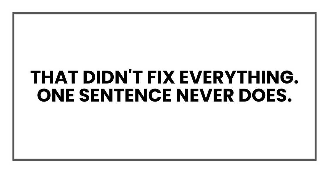 That didn't fix everything. One sentence never does. That didn't fix everything. One sentence never does.