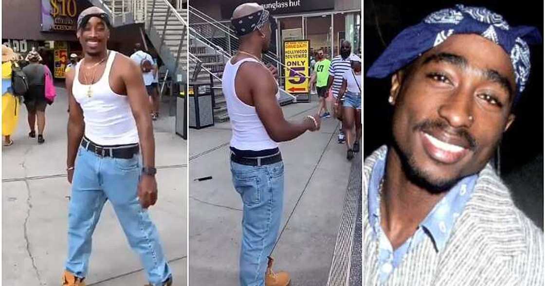 Tupac Shakur's look-alike storms the street, disguise Tupac Shakur's look-alike storms the street, disguise