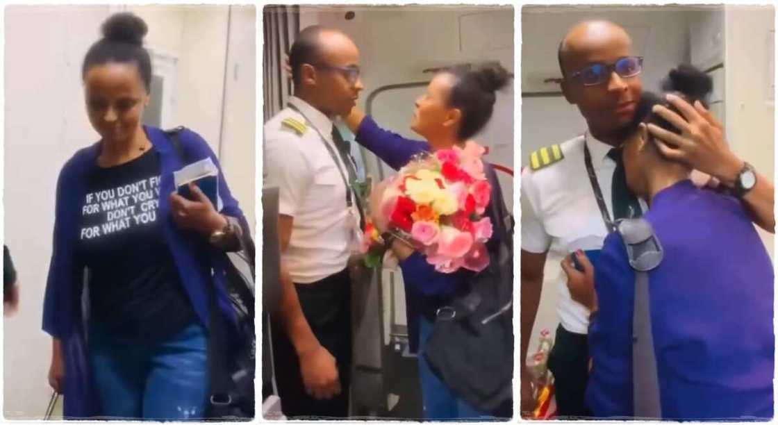 Mother overjoyed as her son flies her in airplane. Mother overjoyed as her son flies her in airplane.