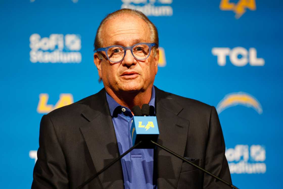 Dean Spanos, owner of the Los Angeles Chargers, speaks at YouTube Theater in Inglewood, California