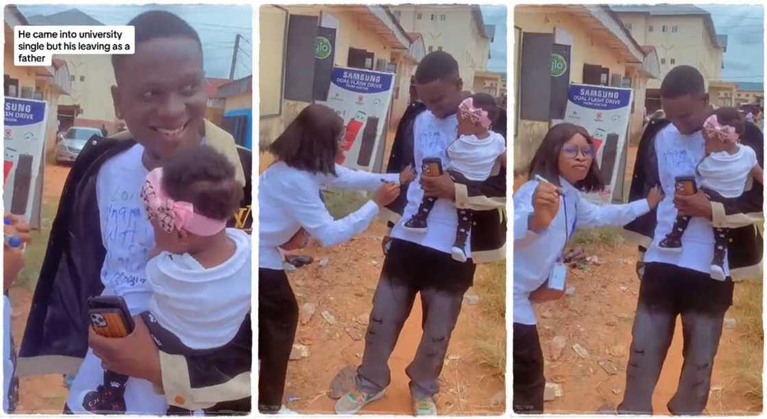 Nigerian man graduates from school as a father. Nigerian man graduates from school as a father.