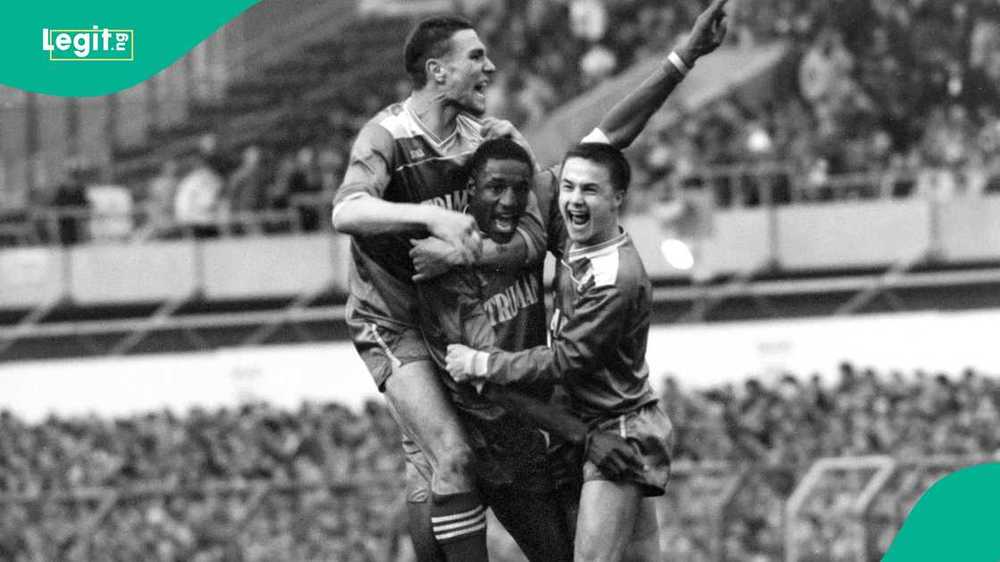 John Fashanu celebrates a goal in the FA Cup John Fashanu celebrates a goal in the FA Cup
