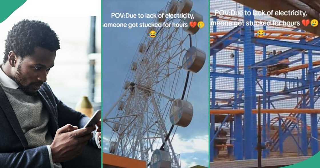 Reactions as fun seeker gets stuck on roller coaster in Owerri due to power outage