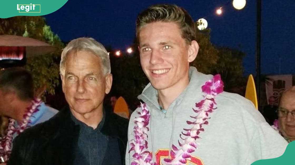 Mark Harmon and his son, Ty Christian Harmon, standing side by side Mark Harmon and his son, Ty Christian Harmon, standing side by side