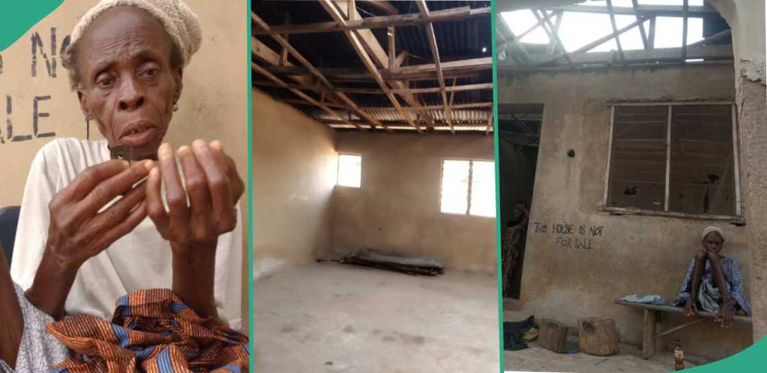 Old woman who needs help to fix her roof. Old woman who needs help to fix her roof.