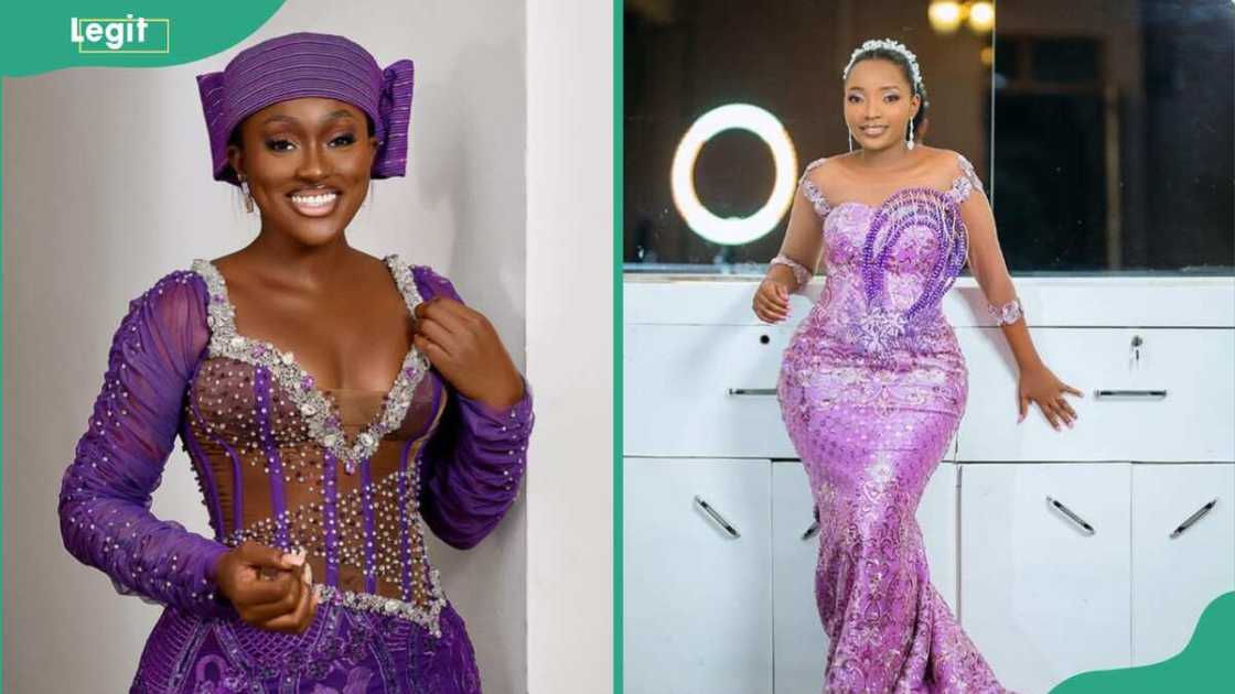Women in purple sequin gowns Women in purple sequin gowns