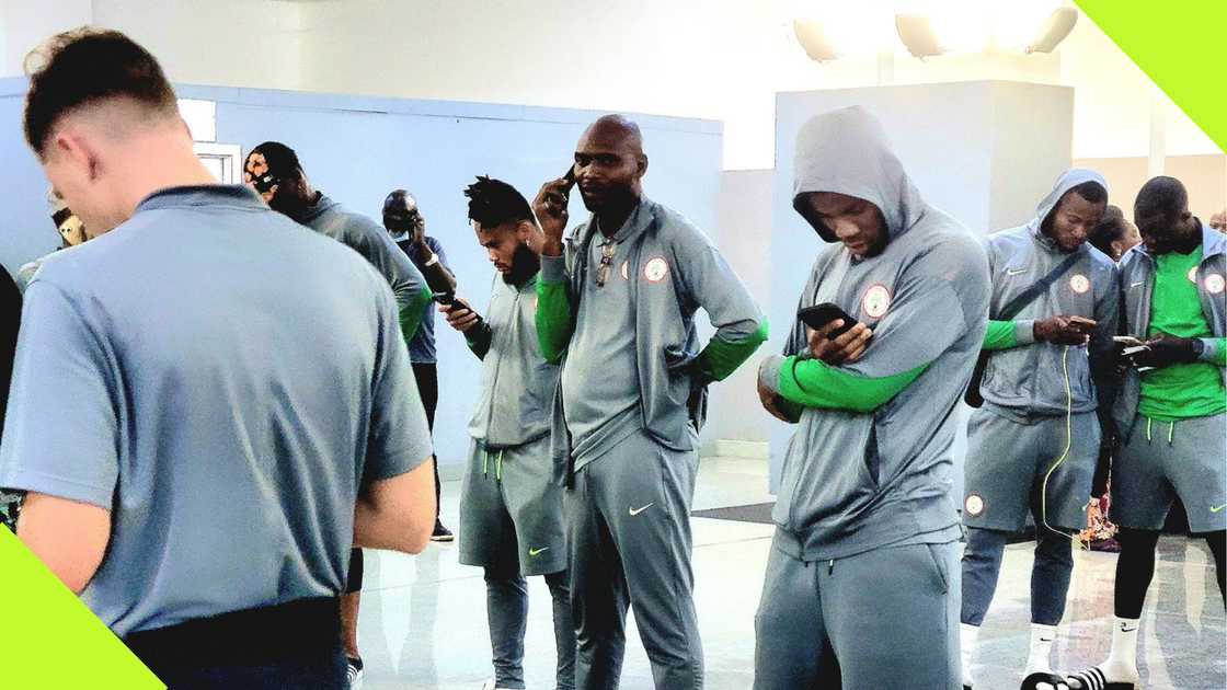 Players of the Super Eagles of Nigeria were left stranded at the Al Abraq airport in Libya Players of the Super Eagles of Nigeria were left stranded at the Al Abraq airport in Libya