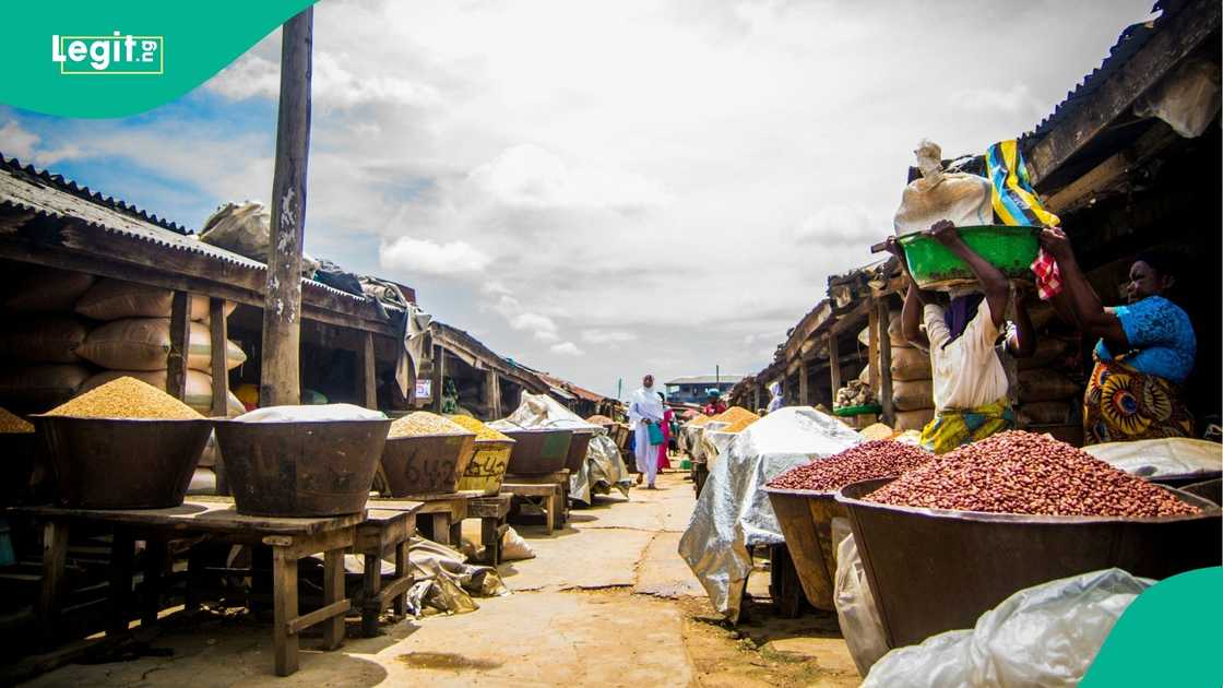 Staple foods and market scenes showing gradual price stabilization after policy shocks