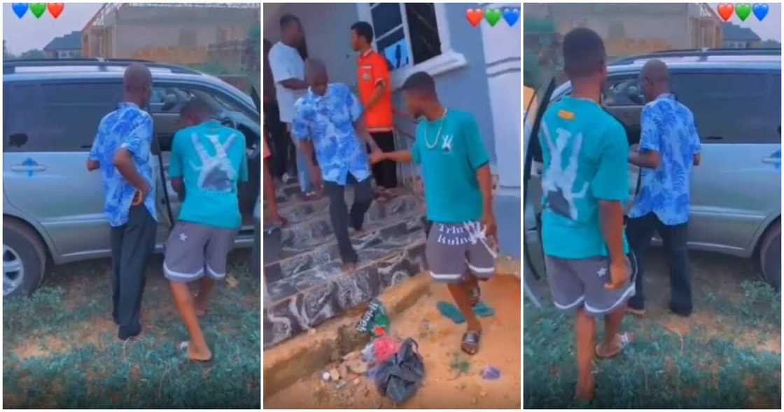 Car, son, dad, straight face Car, son, dad, straight face