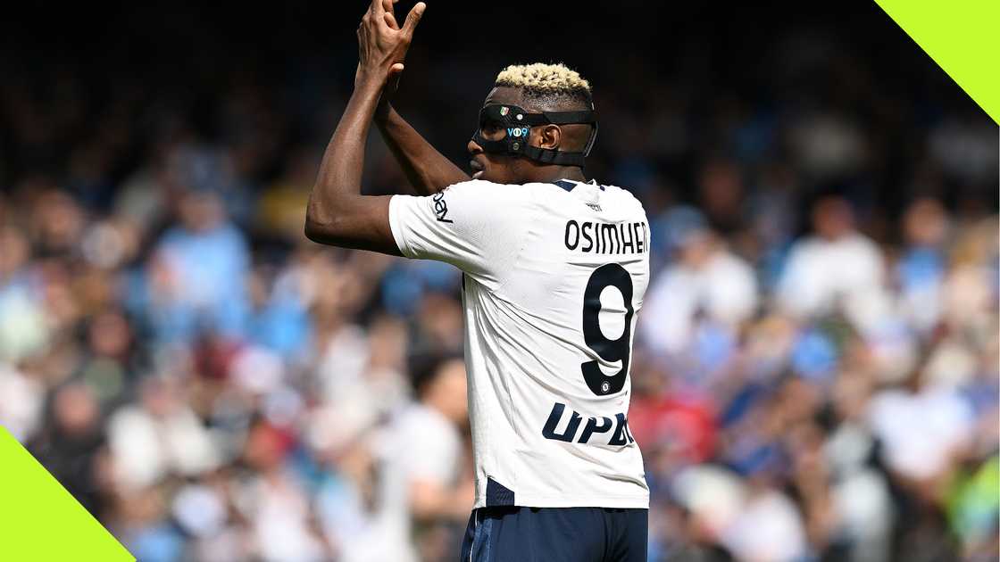 Victor Osimhen applauds Napoli fans. Victor Osimhen applauds Napoli fans.