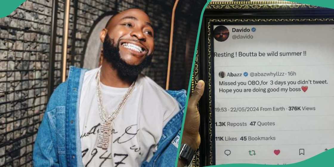 Davido's fan makes picture frame of singer's reply to his post. Davido's fan makes picture frame of singer's reply to his post.
