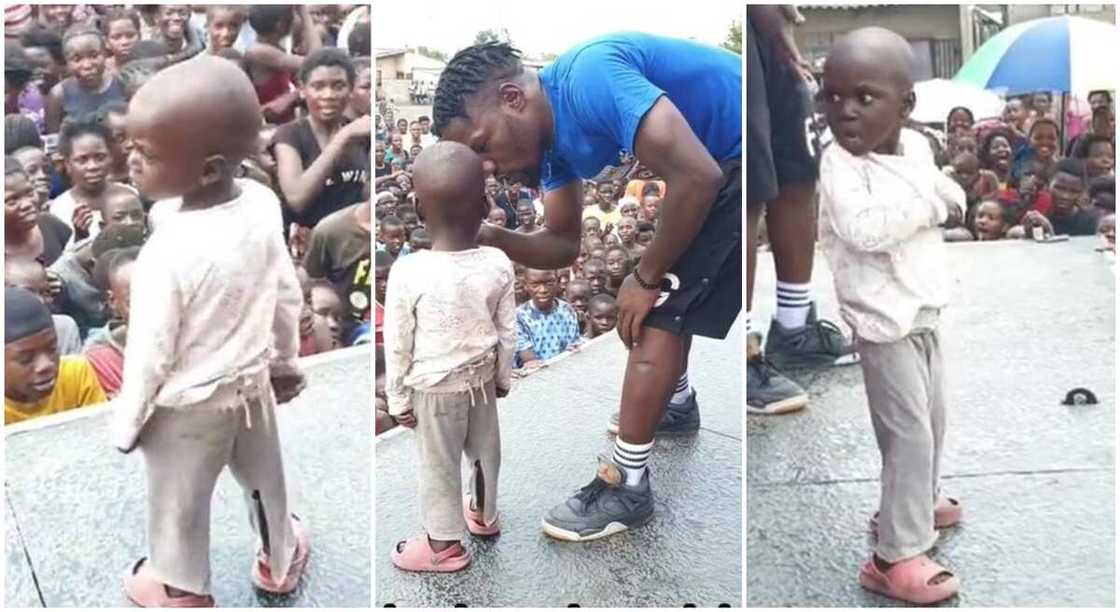 Photos of a boy who used dance to entertained large crowd.