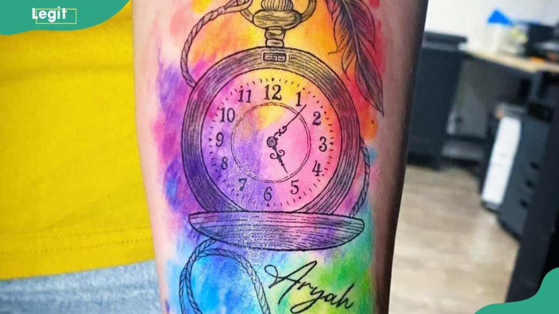 Watercolour clock tattoo Watercolour clock tattoo