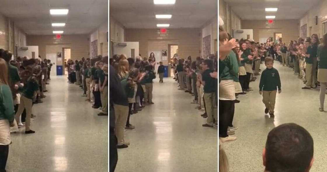 Video shows heart-warming moment class gives boy standing ovation after beating cancer Video shows heart-warming moment class gives boy standing ovation after beating cancer