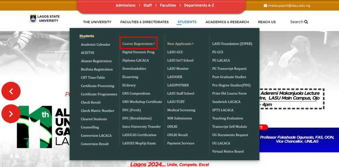 LASU student course registration page LASU student course registration page