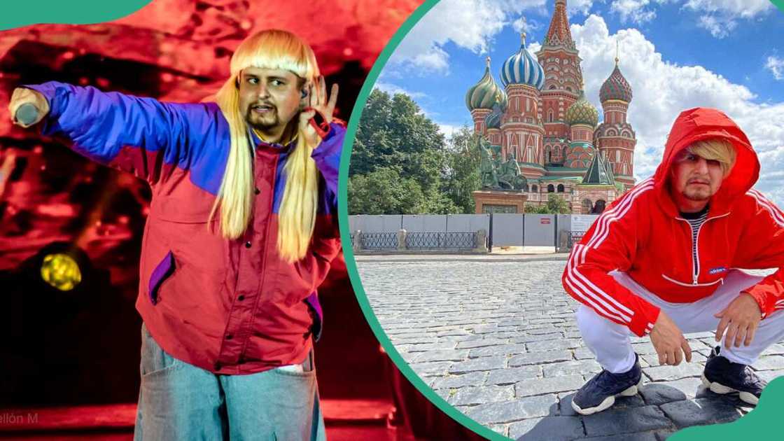 Oliver Tree performing on stage (L ) and posing for a photo outside a temple (R) Oliver Tree performing on stage (L ) and posing for a photo outside a temple (R)