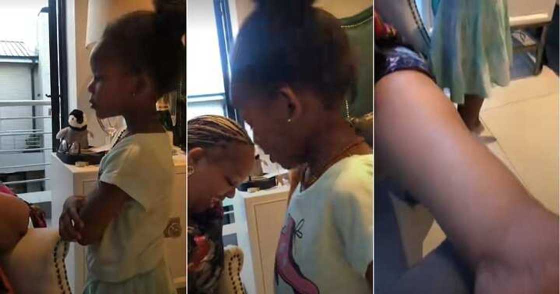 Little girl stops mum from placing foot on dad Little girl stops mum from placing foot on dad