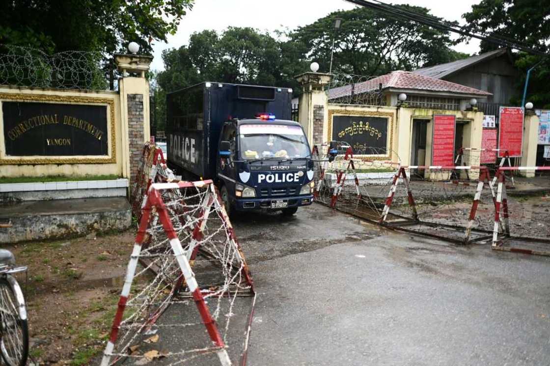 File photo of a police truck leaving Insein Prison in Yangon, where many anti-coup activists and pro-democracy leaders are being held File photo of a police truck leaving Insein Prison in Yangon, where many anti-coup activists and pro-democracy leaders are being held