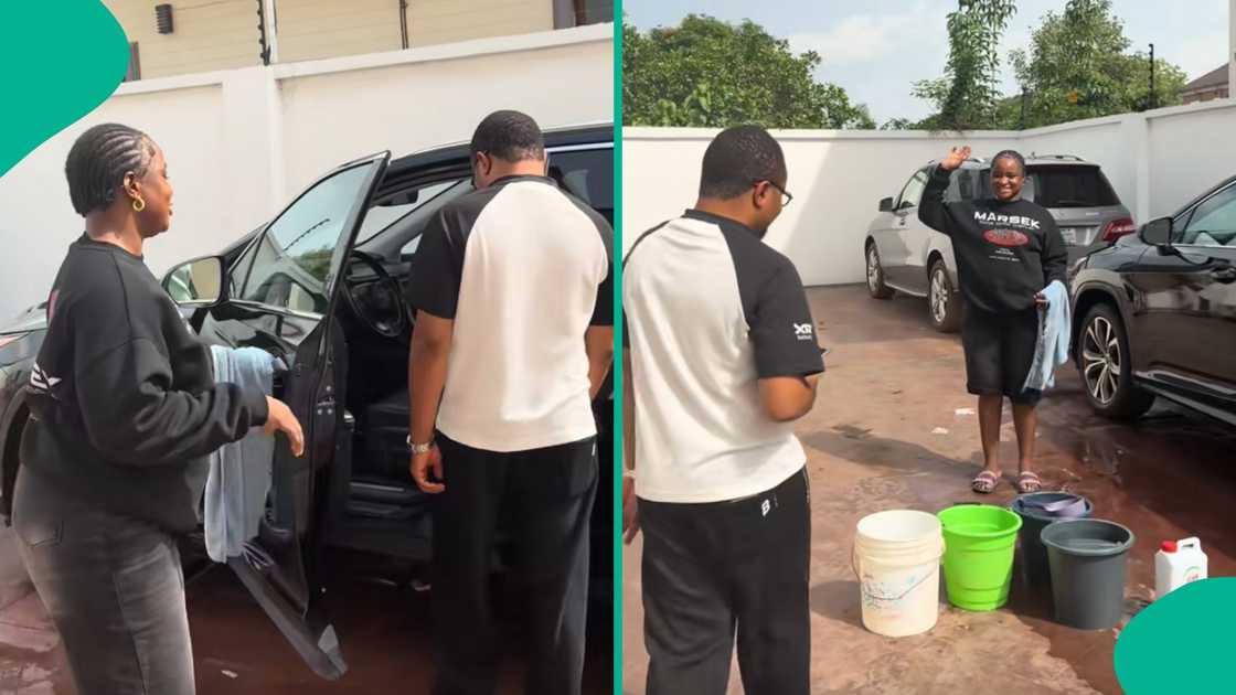 Married woman celebrates washing husband's car for 5 years. Married woman celebrates washing husband's car for 5 years.