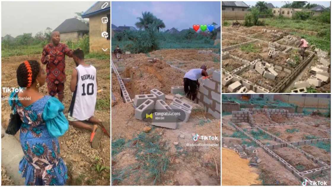 Laying foundation/man prayed on his land. Laying foundation/man prayed on his land.