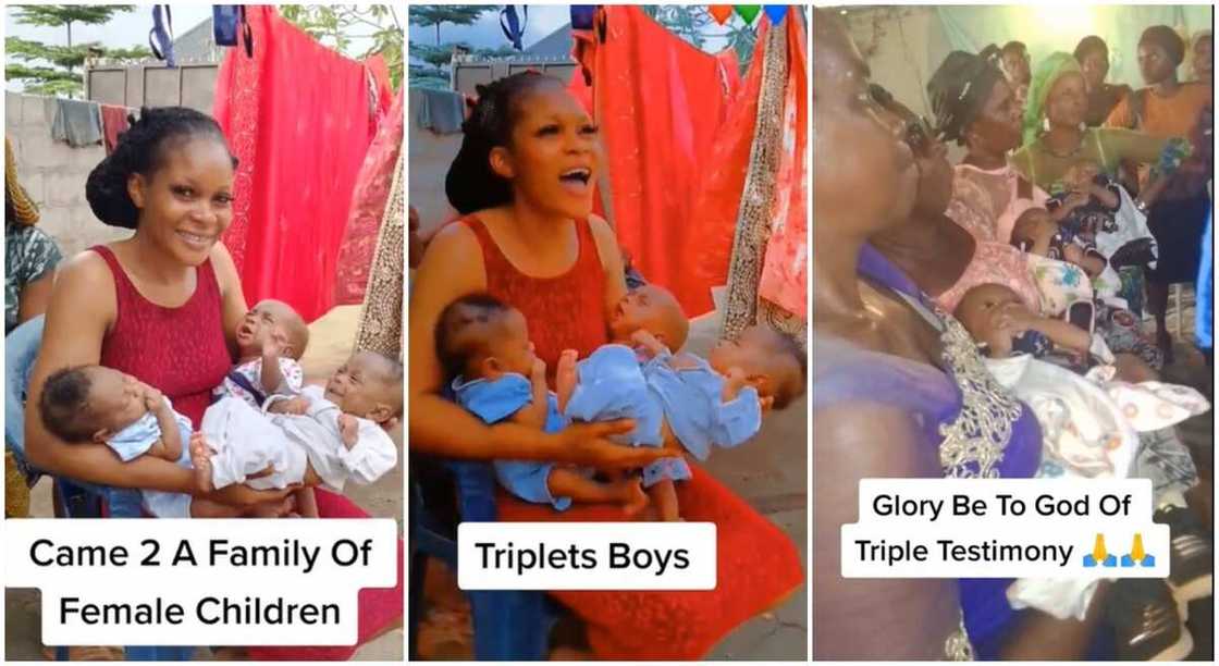 Favour Amos flaunts her triplets. Favour Amos flaunts her triplets.