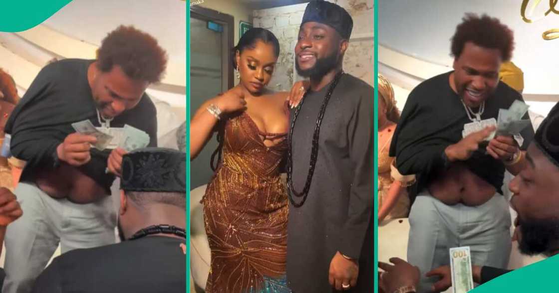 Davido sprayed with $100 bills at his wedding party.