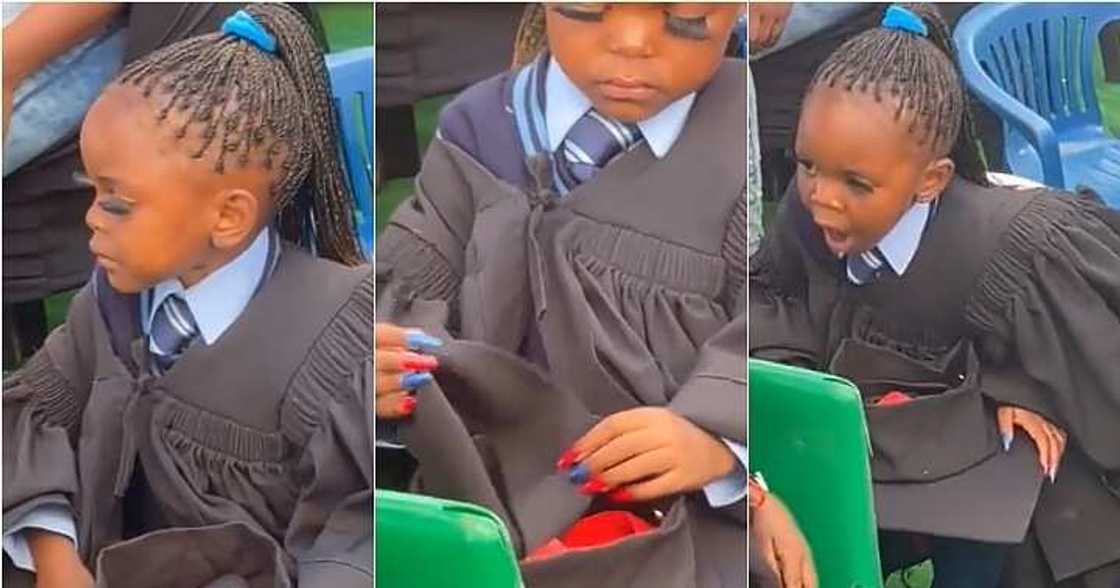 Little girl arrives graduation, long artificial lashes and nails Little girl arrives graduation, long artificial lashes and nails