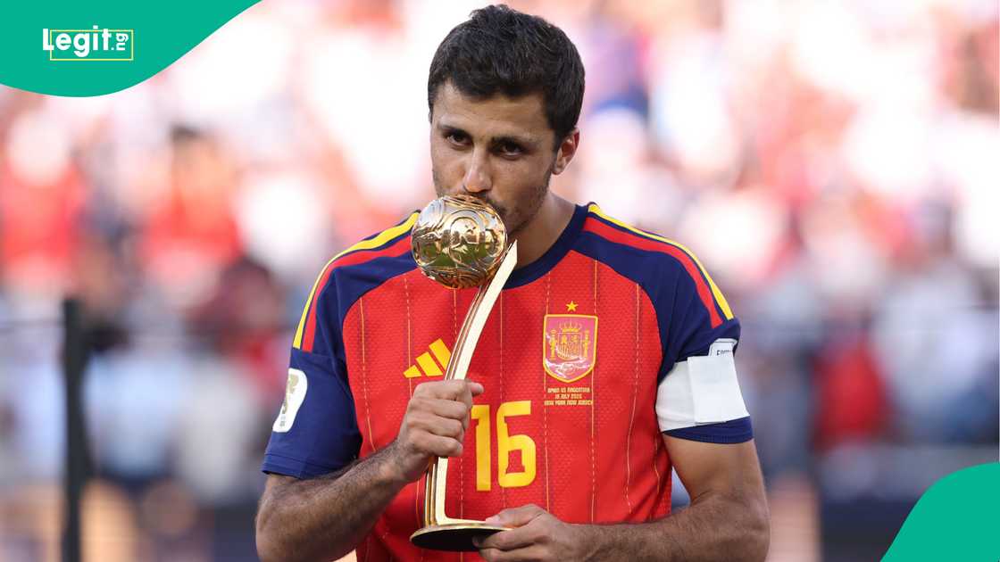 Rodri with the Golden Ball award after the FIFA World Cup 2026 Final match between Spain and Argentina. Photo by Carl Recine Rodri with the Golden Ball award after the FIFA World Cup 2026 Final match between Spain and Argentina. Photo by Carl Recine