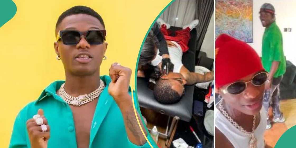 Fans react as Wizkid gets new tattoo.