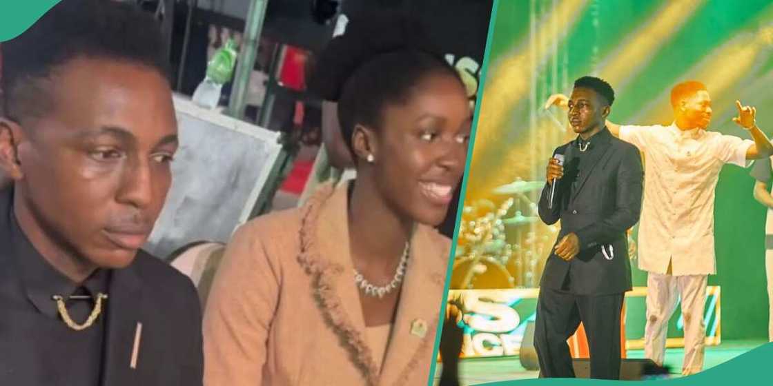 Fans react to how Frank Edwards' countenance was while sitting beside Marie Bliss. Fans react to how Frank Edwards' countenance was while sitting beside Marie Bliss.