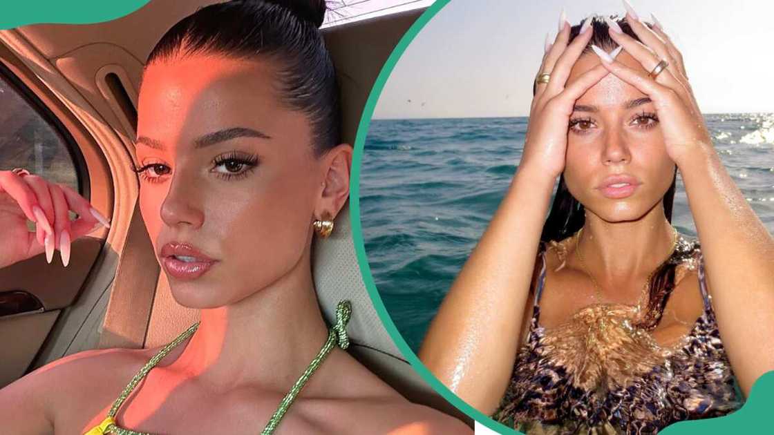 Moara Sorio in a car on in swimming in the ocean. Moara Sorio in a car on in swimming in the ocean.