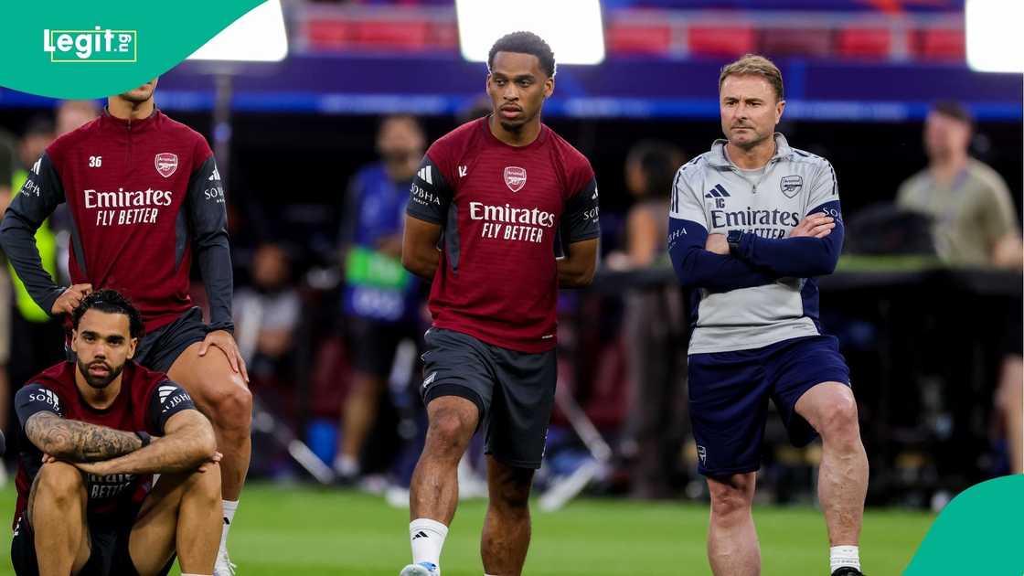 Arsenal, Jurrien Timber, UEFA, Champions League, PSG, Puskas Arena, Budapest, Hungary.
