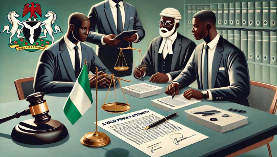 Well-dressed legal individuals sitting around a table in a modern office setting. Well-dressed legal individuals sitting around a table in a modern office setting.