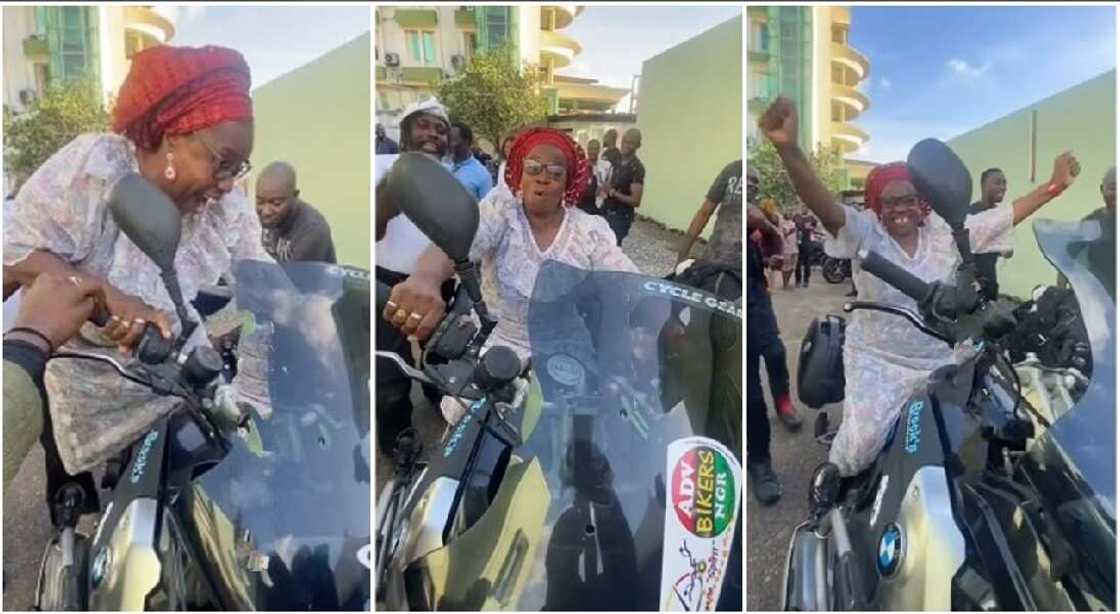 Nigerian man jumps on power bike like a pro.