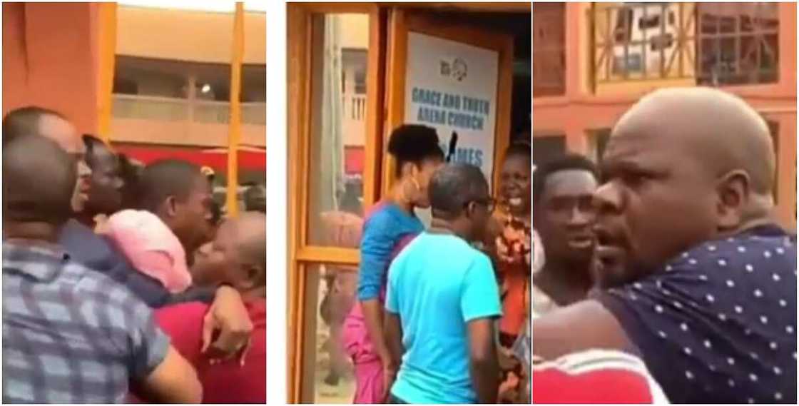 Drama as pastor and his church members fight landlord during church service Drama as pastor and his church members fight landlord during church service