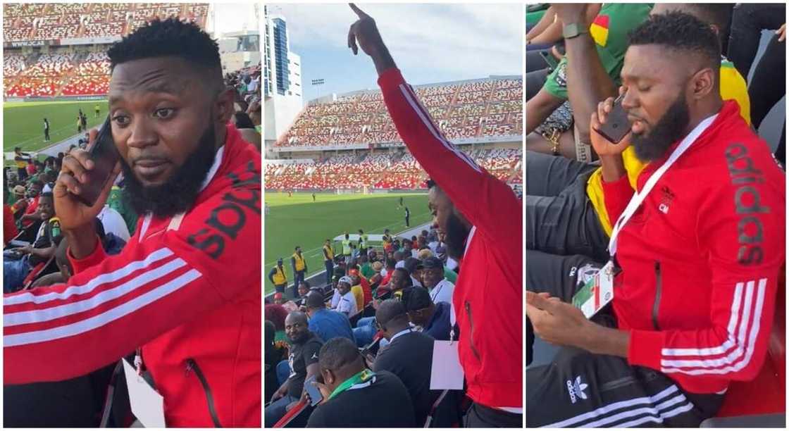 Photos of a man phoning his friend from the stadium. Photos of a man phoning his friend from the stadium.