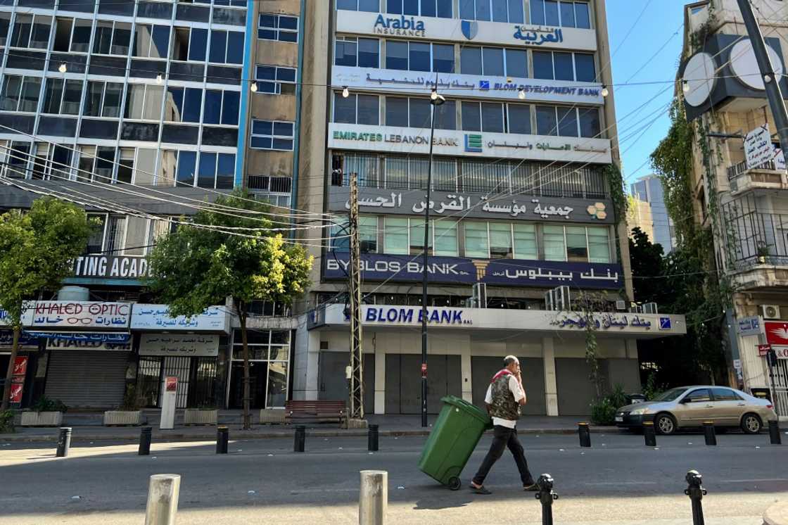 A building housing a branch of Al-Qard Al-Hassan in the southern Lebanese city of Sidon -- with the country in economic crisis, many Lebanese have turned to the firm's services