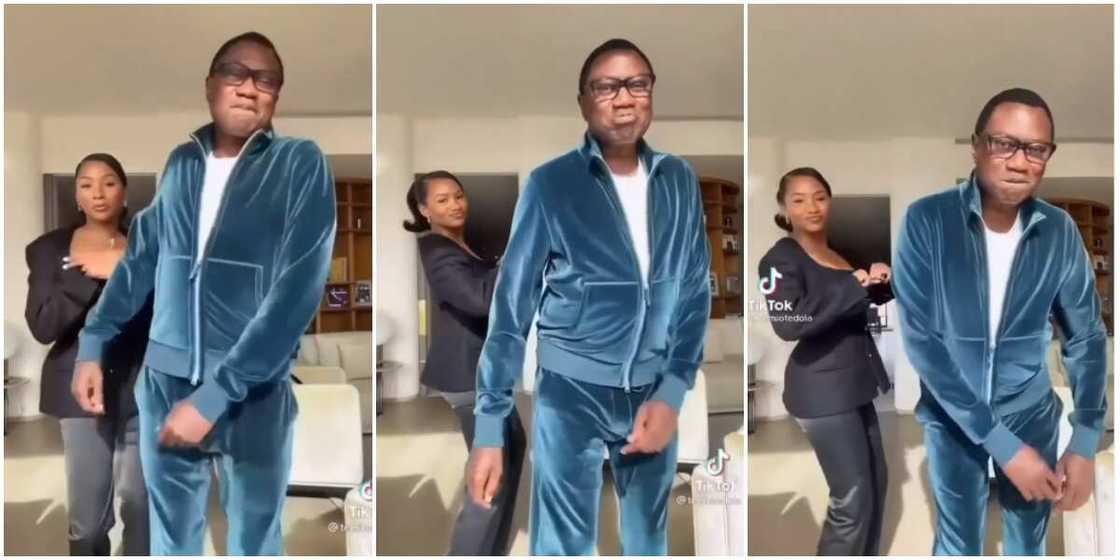 Femi Otedola and daughter doing TikTok challenge.