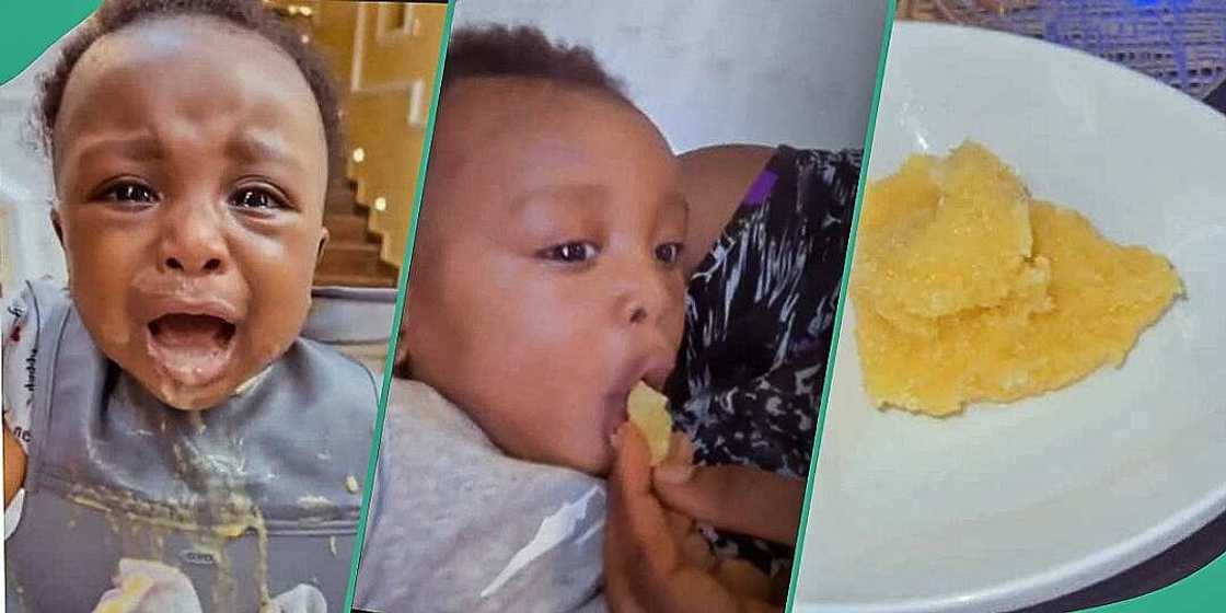 Little boy rejects baby foods, eats eba Little boy rejects baby foods, eats eba