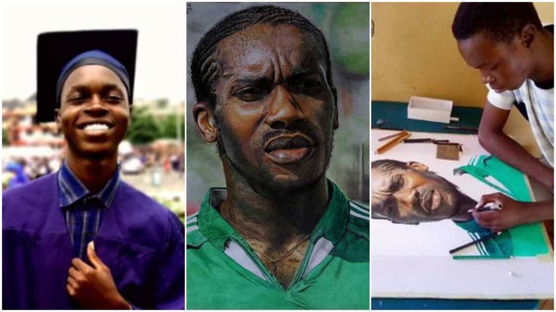 UI science student wows people, draws Jay Jay Okocha with pencil