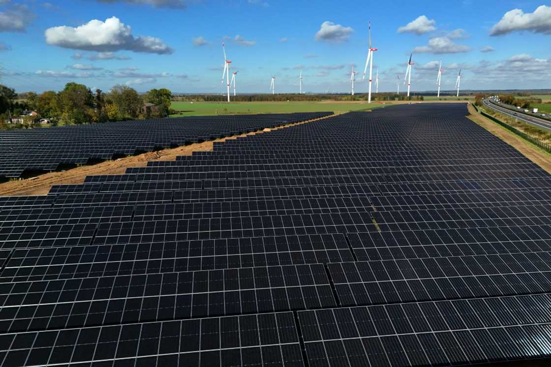 An aerial view shows a solar park being built by 'F&S solar service' company near Erftstadt, western Germany An aerial view shows a solar park being built by 'F&S solar service' company near Erftstadt, western Germany