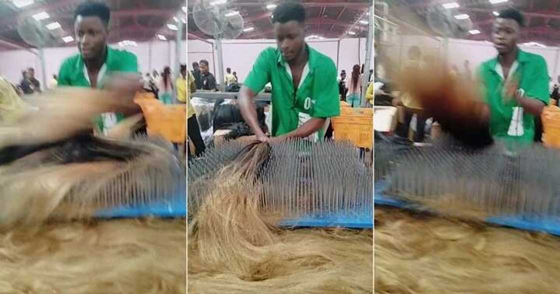 Nigerian man working at hair factory Nigerian man working at hair factory