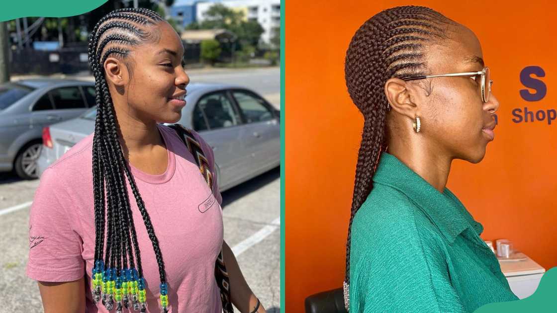 Long beaded straight back cornrows