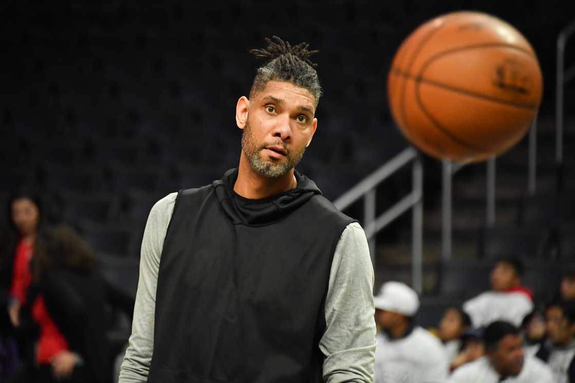 Tim Duncan attends a basketball game between the Los Angeles Clippers and the San Antonio Spurs at Staples Centre in Los Angeles Tim Duncan attends a basketball game between the Los Angeles Clippers and the San Antonio Spurs at Staples Centre in Los Angeles