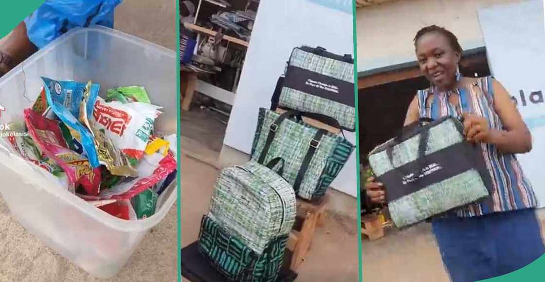 Nigerian lady, Adejoke Lasisi, converts detergent sachets to beautiful bags Nigerian lady, Adejoke Lasisi, converts detergent sachets to beautiful bags