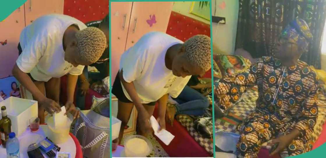 Lady gets garri and N10,000 from her father. Lady gets garri and N10,000 from her father.