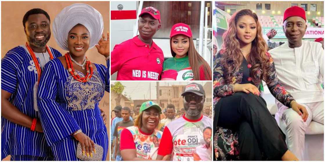 Mercy Johnson and husband, Mercy Johnson with husband during political rally, Regina Daniels and husband during political rally, Regina Daniels and husband Mercy Johnson and husband, Mercy Johnson with husband during political rally, Regina Daniels and husband during political rally, Regina Daniels and husband