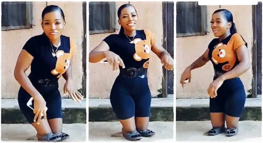 Photos of a lady who has no legs as she poses for a dance.